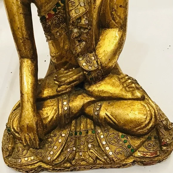Gold Buddha Statue with Red Accents - Picture 6 of 13